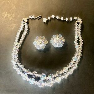 Vintage Crystal Necklace and Clip Earrings